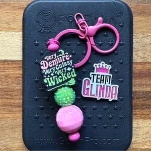 Team Glinda Wicked beaded keychain and enamel pin set